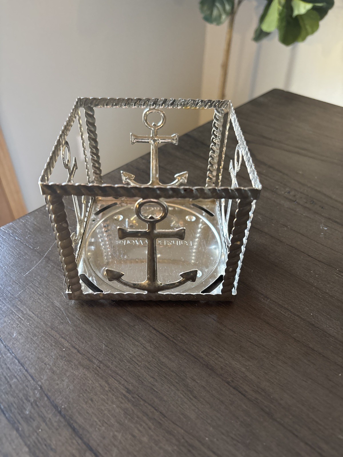 Bath & Body Works Square Candle Holder Anchor Nautical Coastal Metal 3 Wick