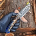 DAMASCUS STEEL HUNTING FIXED BLADE CAMPING KNIFE W PINE CONE CORELON & SHEATH