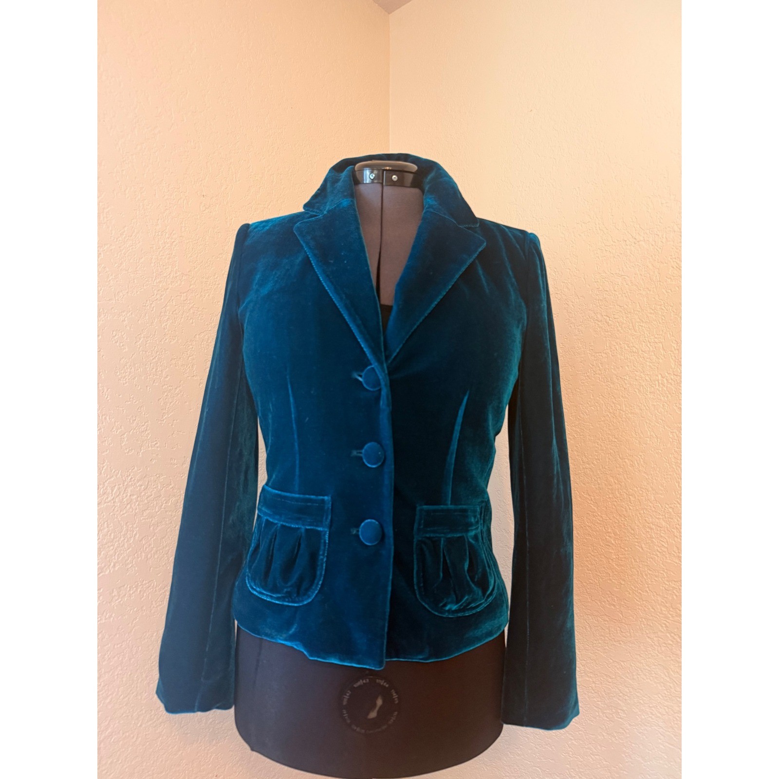Susan Lewis Teal Velvet Blazer NWOT Small Dopamine Dressing Vibrant Blue-Green
