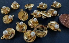 Vintage 11mm Gold Tone Metal Charms w Pearl 16