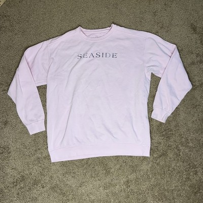 The Seaside Style Sweatshirt Women L Pink Crew Neck LS Sandy Feet 30A Beach FL