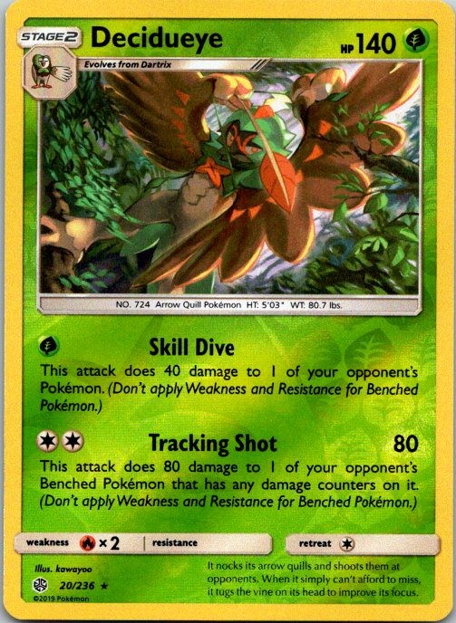 Decidueye 20/236 Holo Rare SM - Cosmic Eclipse Pokemon Holo Near Mint
