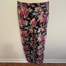 Botanical Cottagecore Garden Floral Print Pull-On Knit Pants Women M Black Multi
