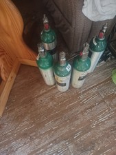 Portable Oxygen Cylinders Lot of 5 Green and Silver Medical Tanks Lightweight