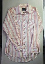 Vintage Wrangler Cowboy Cut Pearl Snap Up Shirt White Red Stripe 15 1/2 34 Men