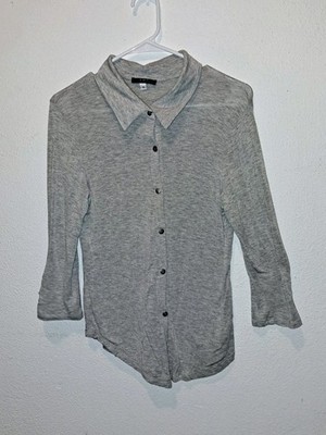 S.O.Y Shine On You Grey Button-Up Blouse Women's Medium