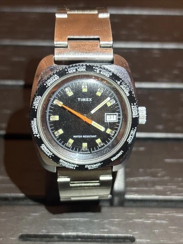 Timex Sprite Vintage Watch- Runs Great, Keeps Time, World Time Bezel ,