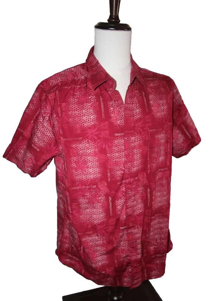 Camisa Haggar Hombre XL Roja Hawaiana Todo Algodón Tropical Foto 3 de 4