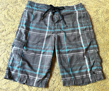 MEN'S O'NEILL HYBRID SERIES GRAY BLUE PLAID SWIM TRUNKS BOARD SHORTS - 31