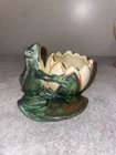 Vintage Weller Coppertone Frog Planter Vase: Lotus Blossom Lily