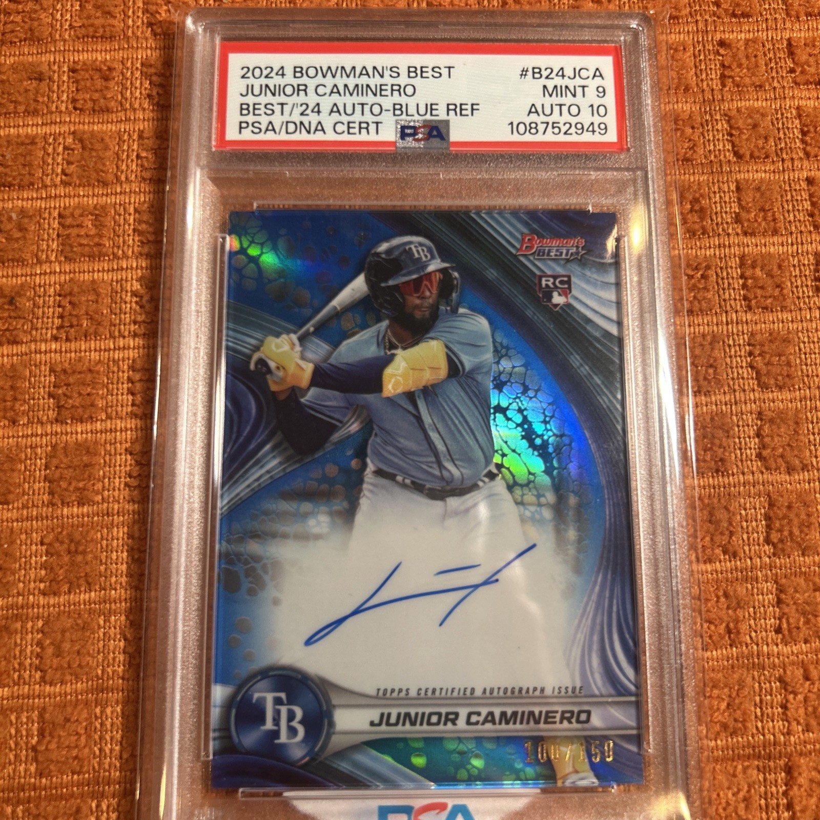 2024 Bowmans Best Junior Caminero Auto RC Blue Refractor 100/150 Rays PSA 9/10🔥