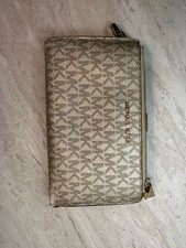 Michael Kors Beige/Brown Logo Zip-Around Wallet for Women, Credit Card ID
