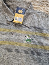 Notre Dame Men  s Polo Shirt Fighting Irish Heather Gray Front Stripe XL