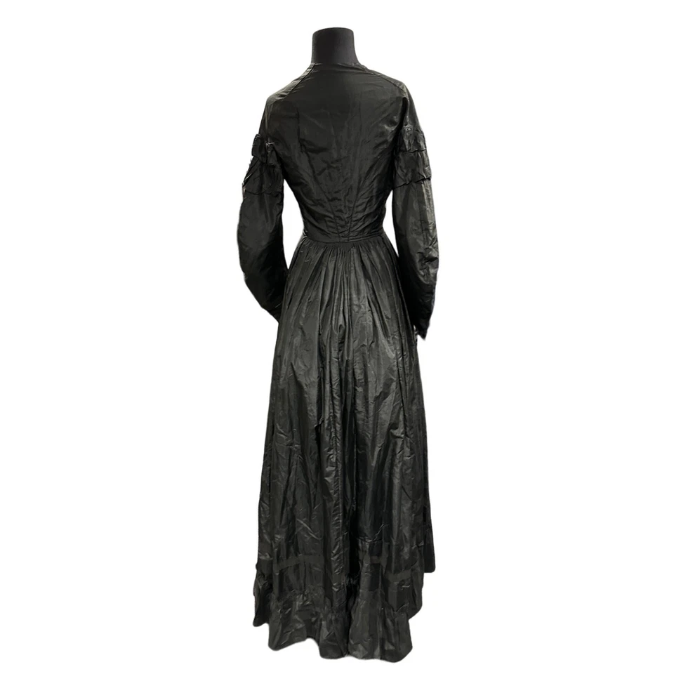 Antique 1860s 70s Civil War Era Black Silk Bustle Gown Dress Full Skirt 22” Wais - Image 2 of 4