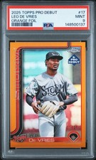 2025 TOPPS PRO DEBUT ORANGE FOIL #17 LEO DE VRIES 23/25 PSA 9