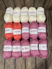 Lot of 15 Knit Picks Mighty Stitch Mixed Colors Yarn, White, Cotton Candy, Conch