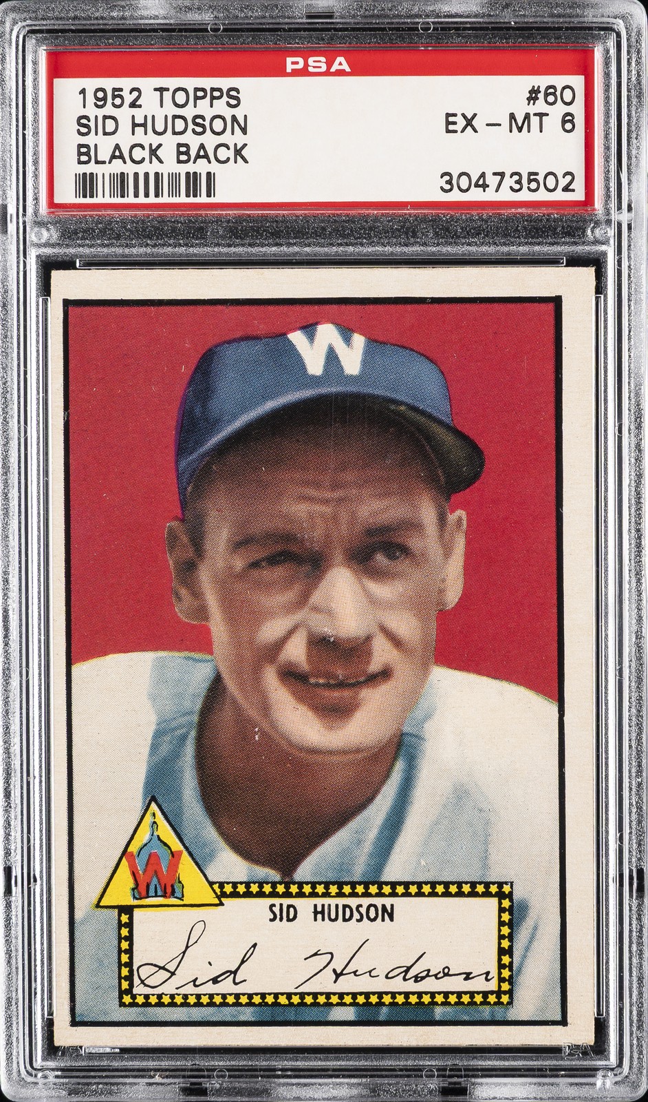 1952 TOPPS BLACK BACK #60 SID HUDSON PSA 6