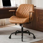 PU Leather Ergonomic Swivel Desk Chair w/Arms Rolling Task Chair for Home Office