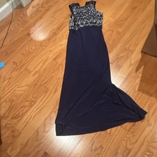 Sachet Navy Silver Sequin Sleeveless Long Gown Dress Size 10