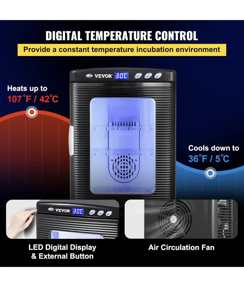 Incubadora de reptiles negros Happybuy 25L incubadora de laboratorio científico incubadora digital... Foto 2 de 4