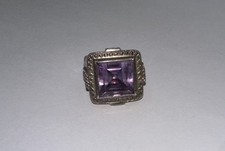 Vintage 925 Sterling Silver Square Pink Gemstone Ring