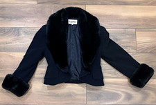 Vintage Byblos Women s Black Short Jacket Faux Fur Collar/Cuffs Lined Size 42