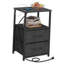 End Table with Charging Station, Side Table with 2 USB Ports and Black Plug
