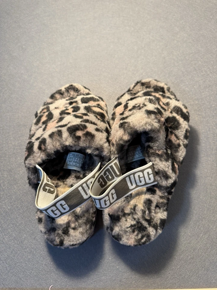 Тапочки-слинги UGG Fluff Yeah с леопардовым принтом - Изображение 4 из 4
