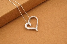 0.1Ct Round Cut Natural Moissanite Charm Heart Pendant 14K White Gold Finish