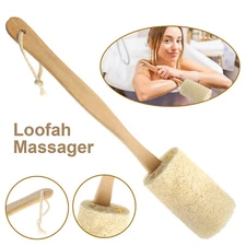 Wood Loofah Back Scrubber Brush Bath Shower Body Exfoliating Long Handle Massage