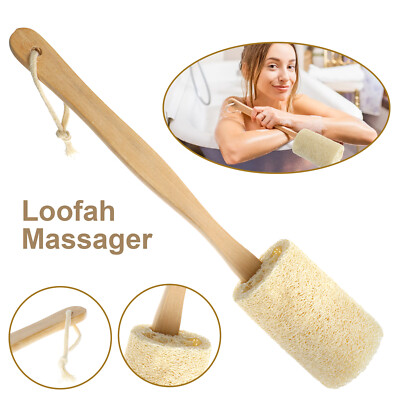 Wood Loofah Back Scrubber Brush Bath Shower Body Exfoliating Long Handle Massage