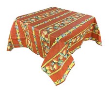 French Provencal Coated Cotton Tablecloth Lemons Orange 59 X 59 Made in France