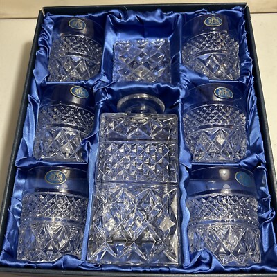 VTG Royal European Exclusively Designed By E yoam Glass Whiskey Set - IOB - 8 Pc
