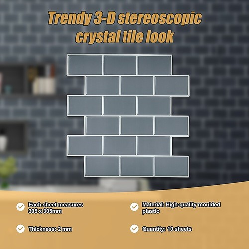 Tiles 3D Peel and Stick Wall Tile Dark Grey 10 Sheets - Picture 6 of 7