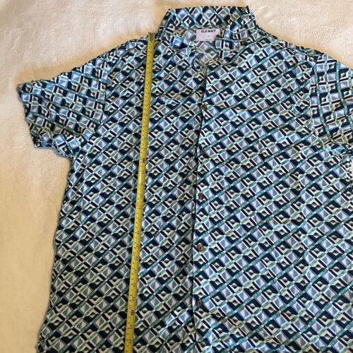 Old Navy Shirt Mens Blue Geometric Button Up Short Sleeve Size XL - Picture 5 of 6