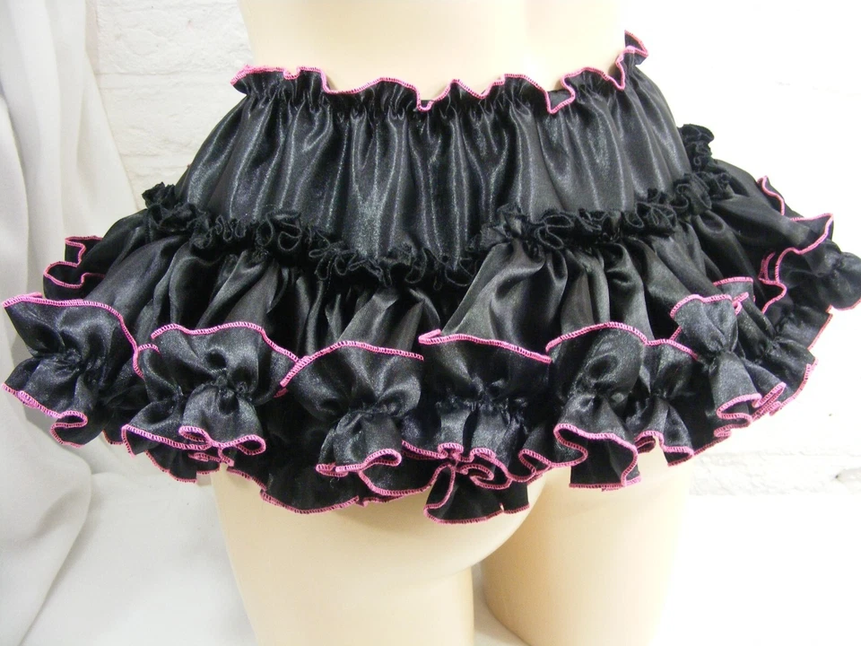 SISSY ADULT BABY SEXY FANCY DRESS black / cerise SATIN MICRO MINI FRILLY SKIRT - Image 4 of 4