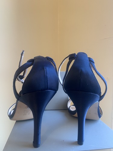 NINA Poe De Soie Satin Sandal Heels- Size US-9/ EU-39- Midnight Blue/ Black READ - Picture 4 of 5