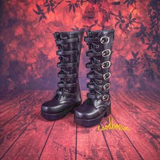 1/4 1/3 BJD Doll Military Shoes Lace-up Long Boots Multi Buckles Black / White