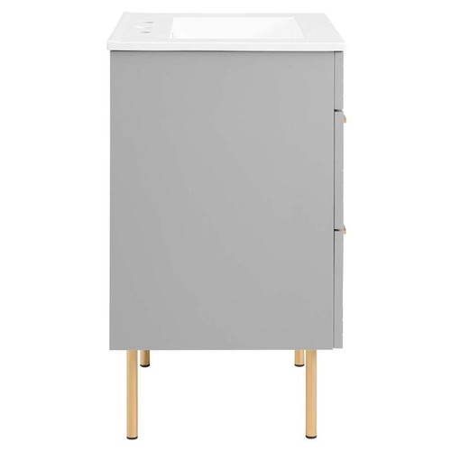 Modway Daybreak 24" moderner Holz/Keramik Badezimmer-Waschtisch mit goldenen Beinen in grau - Bild 3 von 8