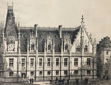 Rouen Palais de Justice Extérieure pointe sèche C 1880 Jules ADELINE (1845-1909)