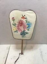 Vtg Chinese Hand Painted Handmade Bird￼ flowers Fan Bamboo Handle