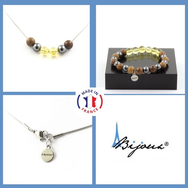 Steine Und MinéRaux. Satz Armband Halskette Perlen Citrin+ HäMatit+Holz 8-image