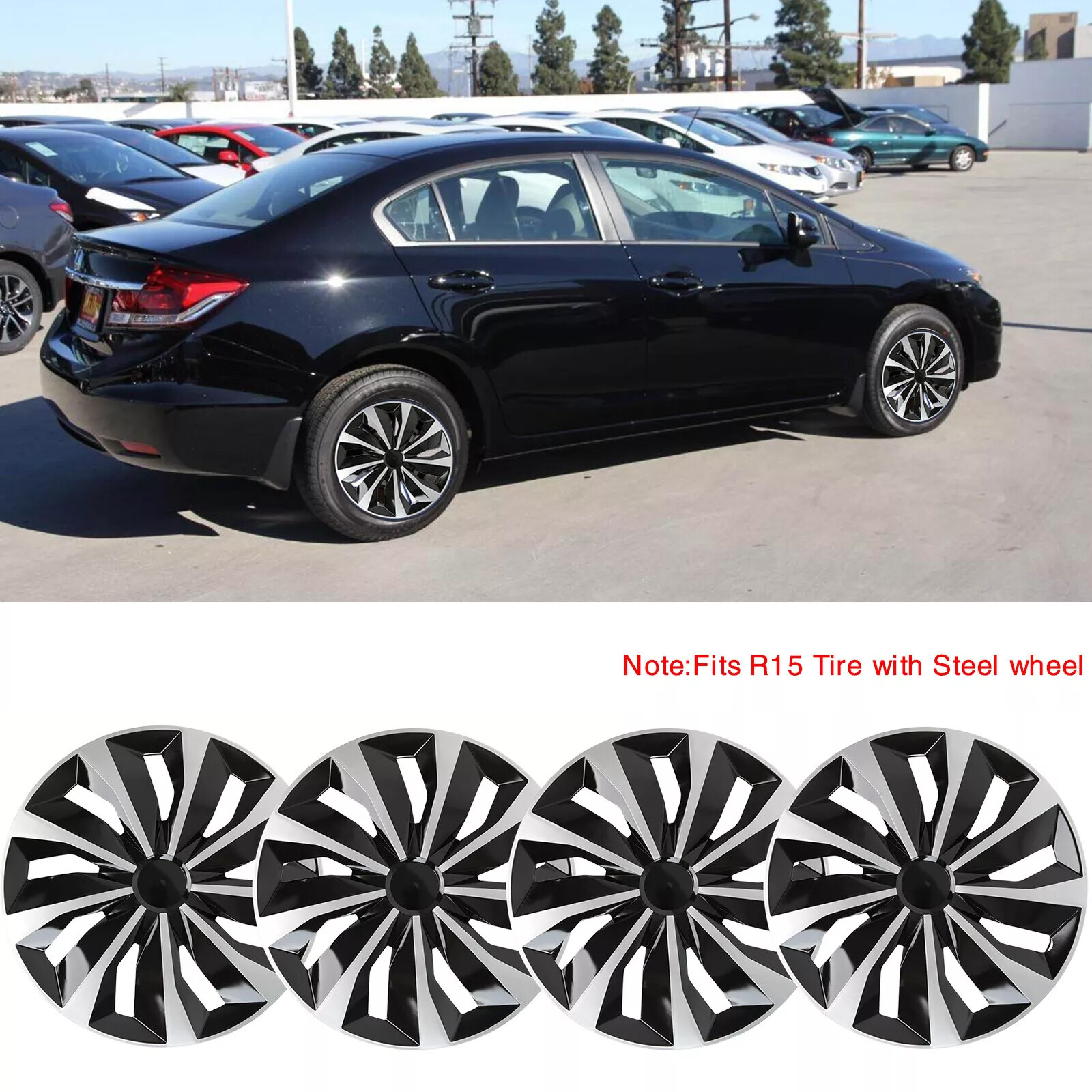 2010-2015 Honda Civic 15-Inch Hubcaps for R15 Steel Wheels