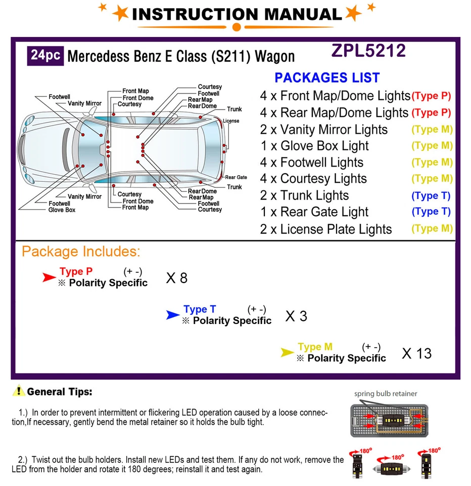 Kit de 24 Bombillas LED Interior Blanco para W211 S211 Mercedes Benz Clase E Wagon Foto 2 de 4
