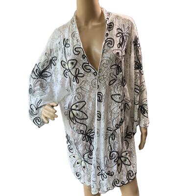 NWT Woman s Once Again White Sheer Floral Embroidered Long Sleeve Kimono 3X Chic