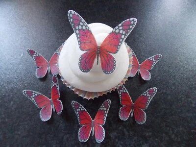 SHARONS EDIBLE BUTTERFLIES 12 PRECUT Red Butterflies Edible wafer/rice paper cupcake toppers(E)