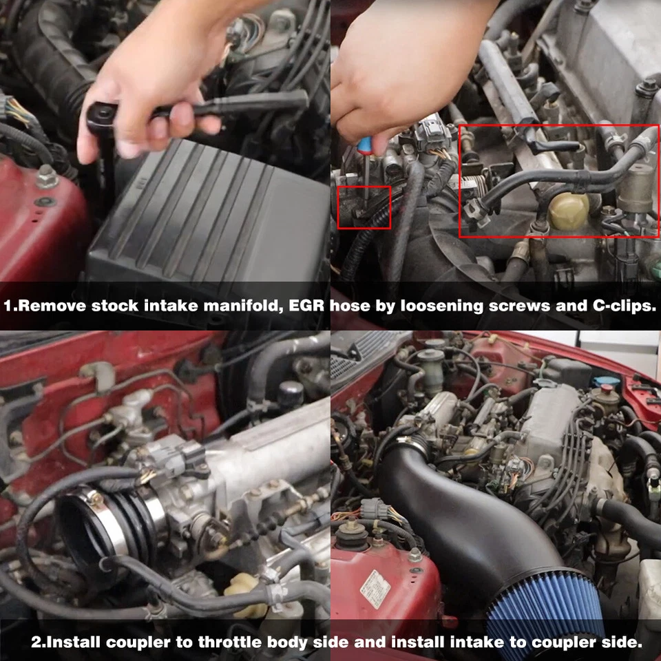 Tubo de admisión de filtro de aire frío de alto flujo de fibra de carbono para Honda Civic EG EK Foto 2 de 4