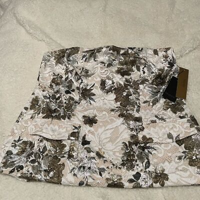 Gold Foil Floral Lace Strapless Top