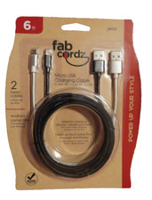 2pk Fast Charging Micro USB Cable 6 ft Heavy Duty Braided Durable Black/White