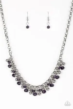 Paparazzi Jewelry Trust Fund Baby Purple Silver Necklace Earrings Bead Fringe